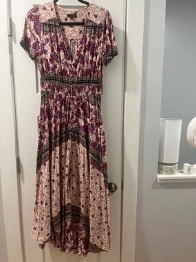 Caroline Morgan boho festival maxi dress size large floral cottagecore boho
